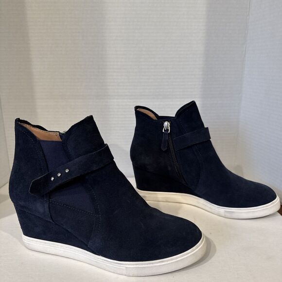 WOMENS PAOLO FRESHTON WEDGE SNEAKERS SIZE 8.5 M BLUE LEATHER SUEDE - Picture 2 of 12